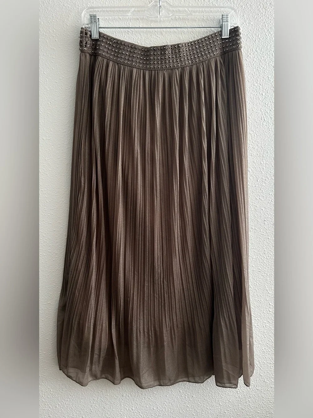 Pleated Maxi Skirt with Studded Waistband
